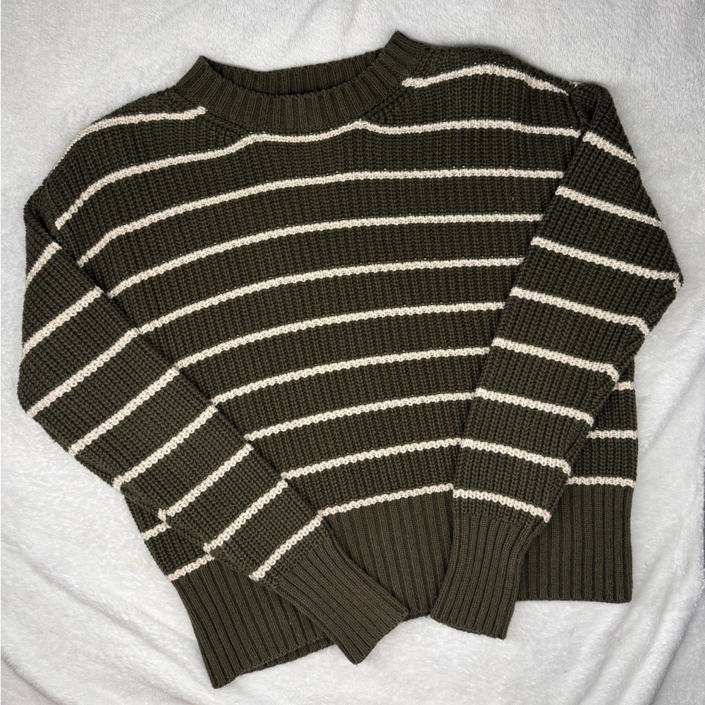 Green and White Striped Sweater